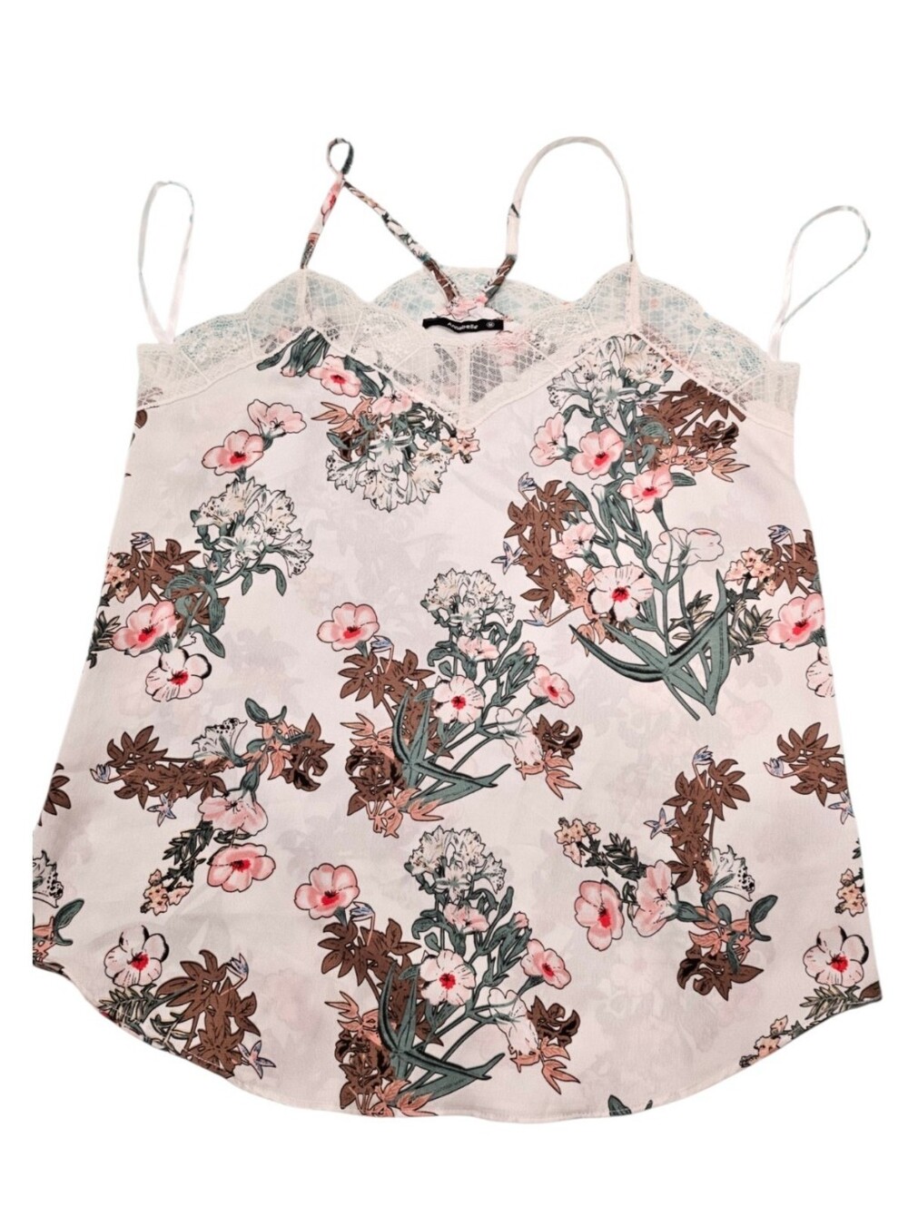 Annabelle White Lace Floral Cami with Pink and Green Print Med NWOT